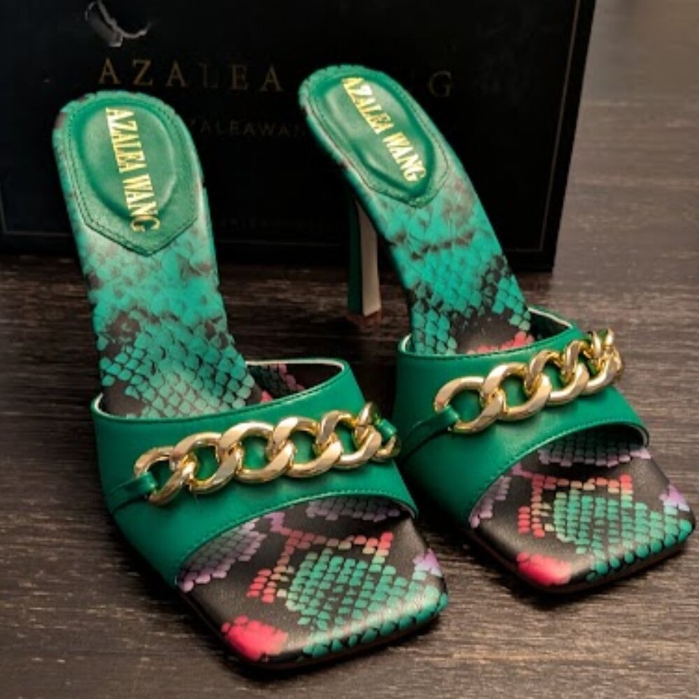 Azalea Wang Green Chain Detail Sandals
